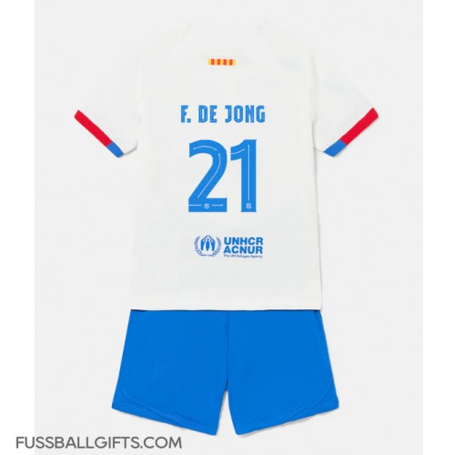 Barcelona Frenkie de Jong #21 Fußballbekleidung Auswärtstrikot Kinder 2023-24 Kurzarm (+ kurze hosen)
